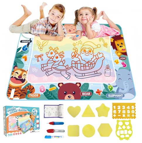 Zenovate Aqua Doodle Baby - Tapis de peinture à l'eau - Avec stylo à eau - Jouet Montessori - À partir de 2 à 5 ans - Pour fille et garçon - 98 x 78 cm