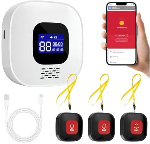 CISSIYOG Notrufknopf für Senioren, SOS Alarm Notruf Knopf, WiFi Smart Notrufklingel für ältere Patienten Behinderte/Kinder Empänger*1+Ruftaste*3 (Unterstützt Wi-Fi 2.4GHz)