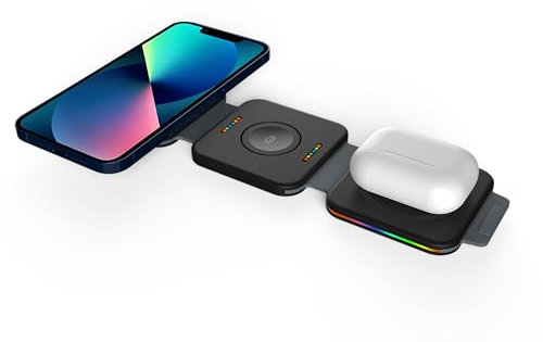 Cargador inalámbrico plegable 3 en 1 de 22-15 W, estación de carga rápida para iPhone, reloj inteligente, auriculares Bluetooth y dispositivos Android, certificado Qi, diseño portátil, ABS duradero y