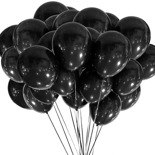 Luftballons Schwarz - 100 Stück 30 cm / 12 zoll Premium Latex Ballons für Helium, Schwarz Luftballon für Geburtstag Hochzeit Valentinstag Graduierung Kommunion Thema Party