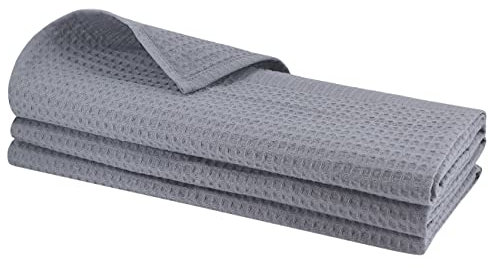Gariella - 3er Set Geschirrtücher/Grau / 100% Baumwolle/mit Aufhänger / 70 x 50 cm/Waffelpiqué/Gastronomiequalität/Küchentuch/Putztuch/Waffelmuster/saugstark/robust