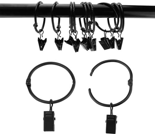 25 Stück Metall Vorhangringe,Gardinenringe mit Haken,Vorhangringe für Stangen mit Clips,Vorhang Clips für Gardinenstange,Haken für Fenster Tür Duschvorhang