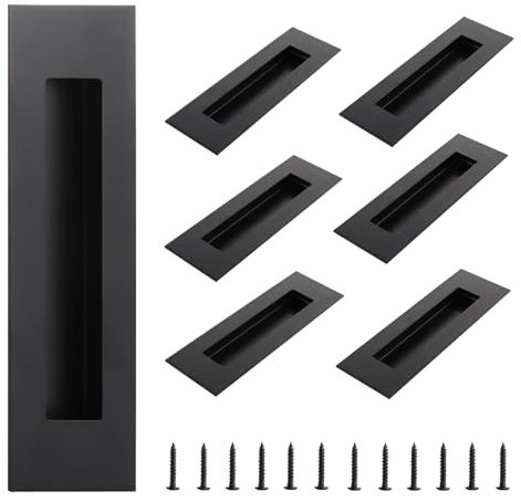 MEIDIV 6 Pack Flush Doors Handle, 150mm Stainless Steel Recessed Door Handle, Sliding Door Handles,Black Handles Drawer Knob Pulls for Barn Kitchen Cupboard Pocket Closet Cabinets