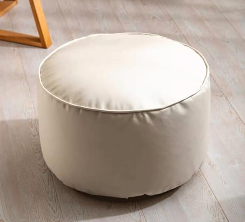 Moderner runder Sitzsack aus weißem Leder, für Wohnzimmer, Schlafzimmer, weiche und einfarbige Folie, Sitzsack, kleiner gepolsterter Couch-Pouf (Größe: 45 x 28 cm)