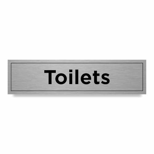 Toilet Sign with Border – 300 x 75mm – Durable 0.5mm Aluminium with Bold Text & Black Border, Self-Adhesive for Easy Mounting, Professional Restroom Signage for Offices & Public Spaces
