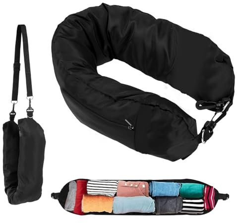 Coussin de Voyage Avion,Remplissable Tour de Cou Avion,Imperméable à l'eau Oreiller de Voyage,Multifonctionnel Portable avec Bretelles Réglables Amovibles,Espace de Stockage Supplémentaire (Tissus)