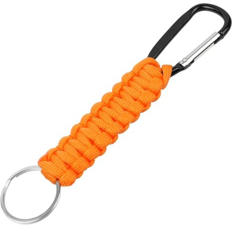 OFFCUP 1pc Paracord Llaveros con Mosquetón, Clip de Gancho de Anillo de Cordón, Corto Cordón para Cuello Llaves Trenzado para Mochilas Camping Senderismo (Naranja)