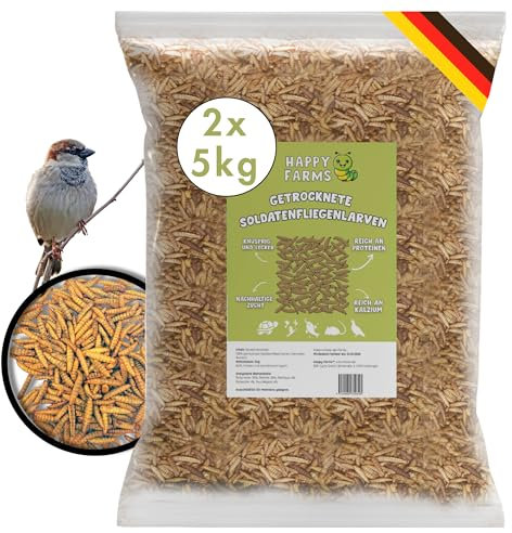HappyFarms Larves de Mouches Soldats séchées – Plus de Calcium Que Les vers de Farine. 10 kg de Nourriture pour Oiseaux Sauvages, Poissons et hérissons