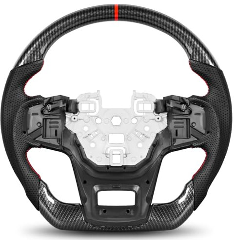 TESFEEL Steering Wheel for Ford Bronco 2021–2025 Hydro-Dip Carbon Fiber with D-Shaped Flat-Bottom Perforated Leather Grip Compatible with Bronco Big Bend/Outer Banks/Badlands/Wildtrak/First Edition
