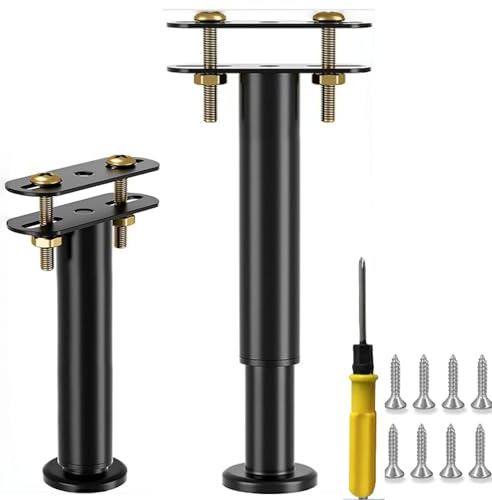 CNKHDZ 2 Pack Pieds de Lit Ajustables 18-32cm,Noir Pieds de Meuble Rétractables,Pieds de Table,Pieds T-Forme en Métal, Support pour Sommier,Pieds Réglables en Hauteur pour Sofa,Lit,Armoire,Cabinet