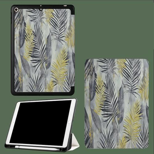 Funda para 2018/2017 iPad 9.7 6th/5th Generation - Ultra Slim Tri-Fold Función de Soporte,Protectora Plegable Smart Cover,Auto Sueño/Estela Acuarela Plantas Hojas De Palma