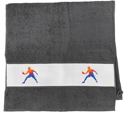 Huuraa Handtuch Tischtennis bunte Silhouette Geschenk | 50x100cm Graphite Baumwolle Handtuch Geschenkidee Graues Gästehandtuch mit Motiv Gästetuch Weich und Saugstark