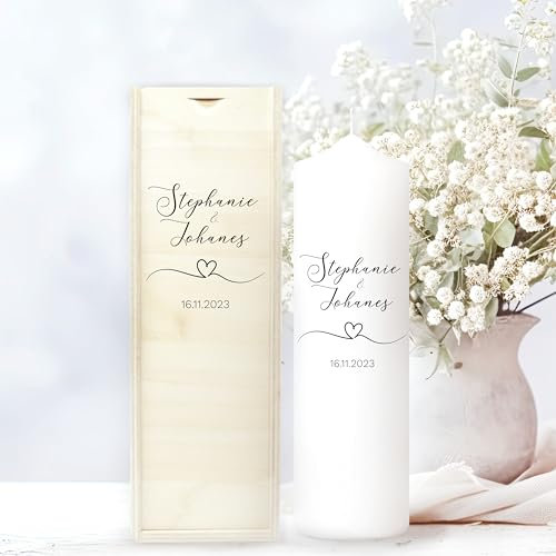 Wandtattoo Loft Traukerze mit Namen, Datum und einem kleinen Herzen 25 x 7 cm Geschenk zur Hochzeit, Hochzeitskerze