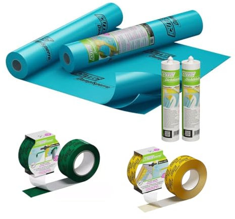Icutec Dampfsperre Set mit Folie, 25 m², Dampfsperrsystempaket, Dampfbremsfolie mit Klebeband und Kleber, Dampfbremse Set mit Folienkleber und Klebeband Dampfsperre, Dampfsperrfolie