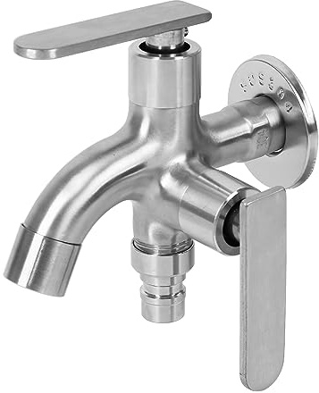 Doppel Wasserhahn 1/2 Zoll Garten Doppelter Auslauf, Universal Edelstahl Wasserhahn Multifunktionaler Auslaufhahn Eckventil mit 2 Separate Wasserauslässe Für Garten,Waschmaschine, Haushalt