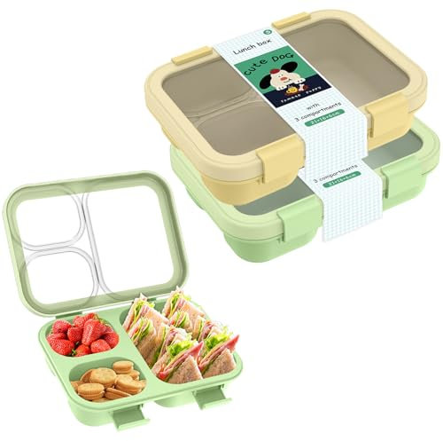 MXRPV Bento-Box, Lunchbox mit Deckeln – 3-Fach Lebensmittelbehälter Wasserdicht & Stapelbar – Ideal für Büro, Reise & Unterwegs(Gelb & Grün)