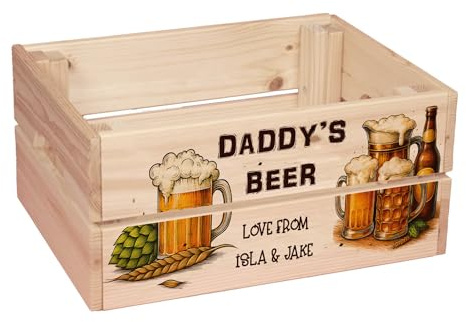 ukgiftstoreonline Personalised Wooden Beer Bar Crate, Mini Bar Storage Gift Box, 30.5 x 25 x 12 cm Gift For Him Birthday Fathers Day