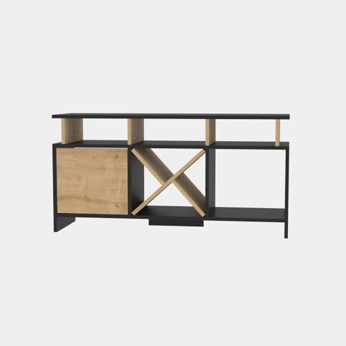 DECOROTIKA Auburn 120 cm Special Design TV Stand with Cabinet and Shelves (Anthracite and Oak)