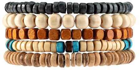 Manfnee Bracelet en bois avec perles pour hommes et femmes, bracelet marron, bracelets ethniques tribaux pour hommes