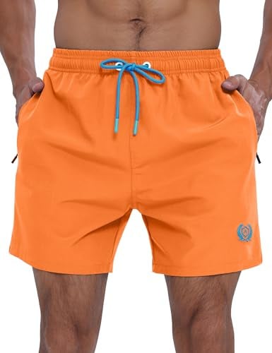 APTRO Badshorts för män snabbtorkande nätfoder sommar strandshorts 4-vägs stretch badbyxor med blixtlåsfickor, Orange, 3XL