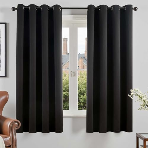 Vangao Verdunklungsvorhänge mit Ösen Blickdicht H175xB140cm 2er Set Schwarz | Thermovorhang für Wohnzimmer Schlafzimmer Kinderzimmer Fenster Lichtundurchlässig, Black Modern Blackout Curtain 175cm lang