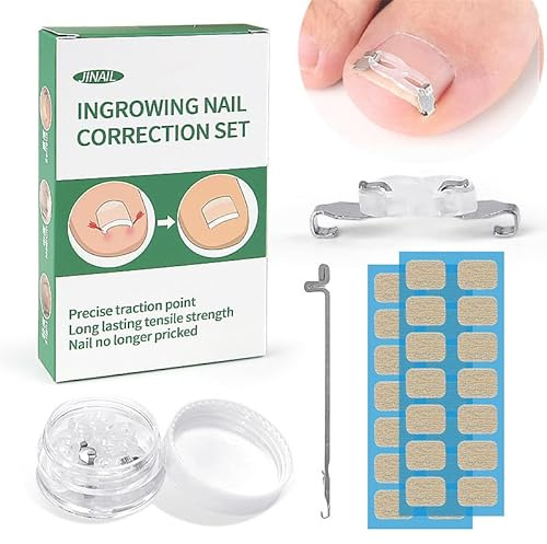 Ingrown Toenail Treatment & Corrector, Ingrown Toenail Removal Kit, Stainless Steel Curved Toenail Straightener with Silicone Bands, Professional Ingrown Toe Nail Pedicure Tools for Curved Nail Repair