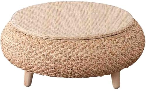 Handgefertigter runder Rattan-Beistelltisch mit Stauraum, ideal für Fensterbank, Restaurant und Picknick