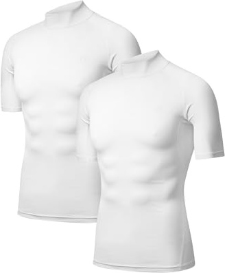 DANISH ENDURANCE Kortärmad Kompressionströja för Män, Snabbtorkande, för Gym, Löpning & Träning, 2-pack Vit L