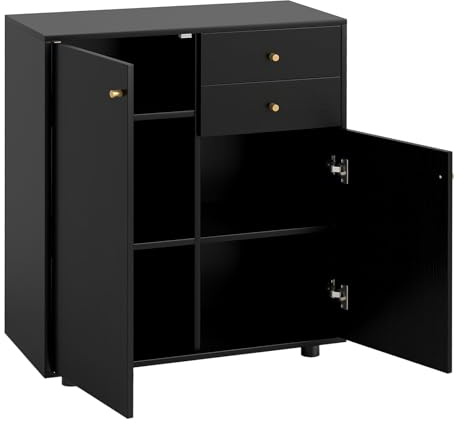 GiantexUK Sideboard Storage Cabinet, Freestanding Buffet Cabinet with 2 Doors, 2 Drawers, 3 Adjustable Shelves & Anti-tipping Device, Wooden Kitchen Cupboard for Dining Living Room (Black)