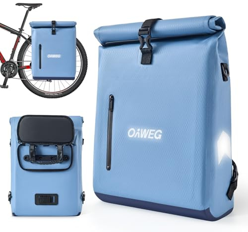 OnWEG Sacoche Vélo Porte-Bagages 3en1 20L – Sac à Dos et Bandoulière, Sac Pannier Étanche avec Compartiment Ordinateur 16, Sac Arrière Réfléchissant pour Trajet Quotidien, Travail et Voyage