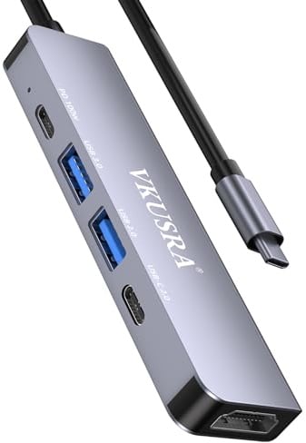 VKUSRA 5-in-1 USB C Hub with Max 100W PD, USB-A & Type-C Data Ports | Aluminum USB C to 4K HDMI Multiport Adapter Compact USB Hub for Laptops, MacBook HP Dell Galaxy and More