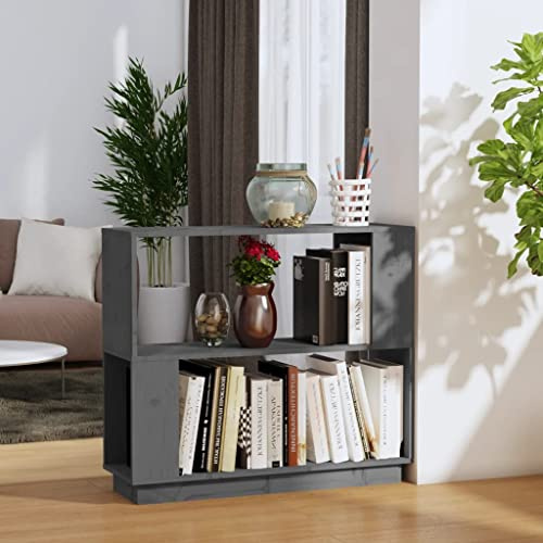 mzdioop Graues Bücherregal aus massivem Kiefernholz, 80x25x70 cm, vielseitiges Standregal, offenes Regal für Bücher und Dekoration, ideal als Raumteiler