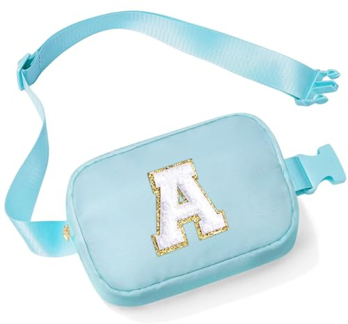 YOOLIFE Geschenk Mädchen 3 4 5 6 7 8 9 10 11 12 Jahre Bauchtasche Blau A | Bauchtasche Kinder Mädchen Gürteltasche Handtasche mit Buchstaben, Umhängetasche Teenager, Geschenke für Damen Schwester Mama