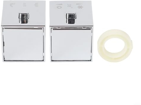 Solaughguy Square Shower Temperature Control Handle Knob, Chrome Thermostatic Hand Wheel for SMA Bath Mixer, ABS Plastic Replacement Part with Grub Screw and End Cap, Silver,