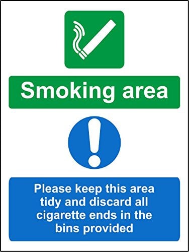 Smoking Area Please Keep This Area Tidy and Discard All Cigarette Ends in The Bins provided Sign - Self Adhesive Sticker 300mm x 200mm