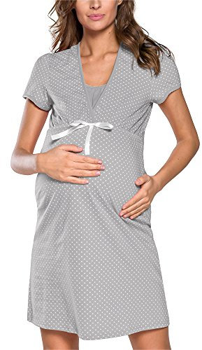 Italian Fashion Chemise de Nuit Allaitement | Pyjama Grossesse et Maternité | Pyjama Femme Enceinte pour la Maison et l’Hôpital | Tenue Maternité Accouchement avec Nœud S-XXL