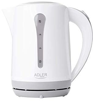 ADLER EUROPE AD 1244 Wasserkocher 2,5L – 2200W, elektrisch, für 8–9 Personen, Abschaltautomatik, Trockengehschutz, Filter, 360° drehbar, Wasserstandsanzeige, flacher Boden, Weiß