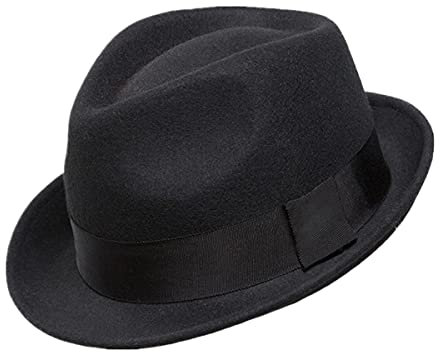 Home Prefer Chapeau d'hiver en feutre de laine pour homme - Chapeau Fedora à bord court, noir, 59 EU