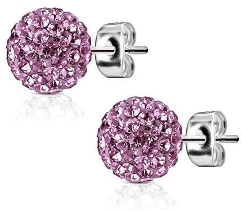 Bungsa große KRISTALL-Ohrstecker SHAMBALLA 9mm BUNT - Ohrringe Set mit KRISTALL-KUGEL - für Damen & Herren - strahlende GLITZER-Ohrringe zum Stecken aus silbernem EDELSTAHL