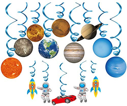 Konsait Weltraum Geburtstags Dekoration Astronauten Raketen Sonnensystem Planeten deko Weltraum Geburtstag Deckenhänger Spiral Girlanden Hängedeko für Weltraum Kindergeburtstag deko Jungen