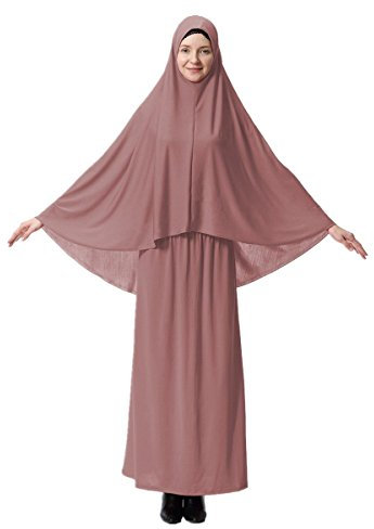 XINFU Muslimische islamische Damen khimar 2-teiliges Set weiches unverwechselbares Gebetskleid Hijab Abaya Anzug (10 Farben erhältlich), dunkelrosa, Klein
