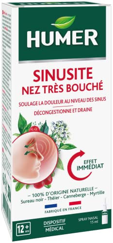 Humer - Spray Sinusite Nez très bouché - Décongestion et Drainage - Dès 12 ans - 15ml