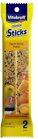 Vitakraft Crunch Sticks Parakeet Treats Egg and Honey Flavor 2 Pack - Long Lasting Seed Stick with Natural Wood Center Clip Holder and Nutritious Ingredients for Happy Engaged Birds