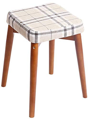 MTYLX Home Portable Step Stool,Stool Change Shoes Solid Wood Home Dining Table Dressing Creative Fashion Fabric,Walnut Color,Square Style