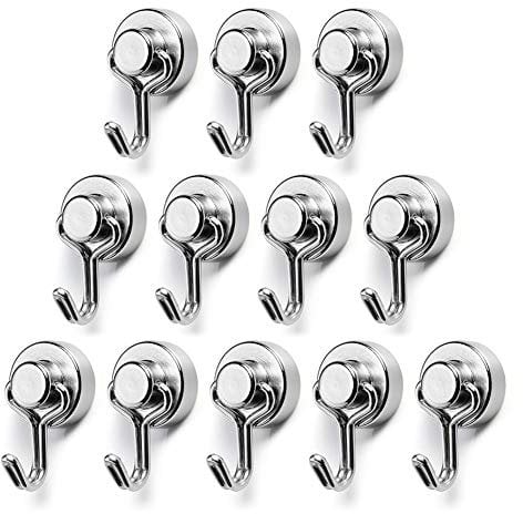BTLIN Ganci Magnetici Mini, Potenti Neodimio Calamite con Piccoli Gancio, Carico Massima 8KG per Cucina, Frigorifero, Ufficio, Garage, 12 Pezzi