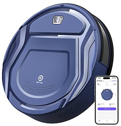 OKP Saugroboter, 2100Pa Staubsauger Roboter mit WLAN Superschlank Staubsaugerroboter App Alexa Sprachsteuerung Roboterstaubsauger 100 Min Lauf Selbstaufladung Leise für Tierhaare, Boden, Teppich