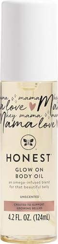 The Honest Company Mama Hydrating and Soothing Glow On Body Belly Oil, Plant Based Hypoallergenic, Fragrance-Free, 4.2 fl oz
