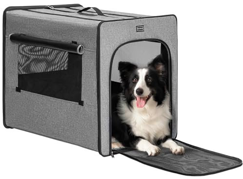 Petsfit Dog Carrier, Portable Dog Crate, Lightweight Carrier with Three Sides Mesh Window and Food Pocket for Medium and Large Dogs
