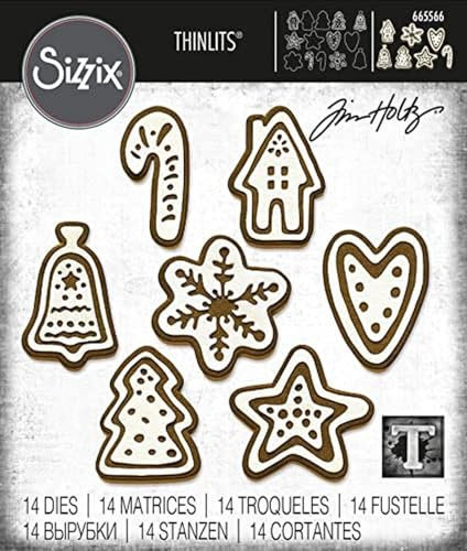 Sizzix Set Christmas Cookies by Thinlits Stanzschablonen 14PK Weihnachtsplätzchen von Tim Holtz, 665566, Kohlenstoffstahl, Multicolor, One Size