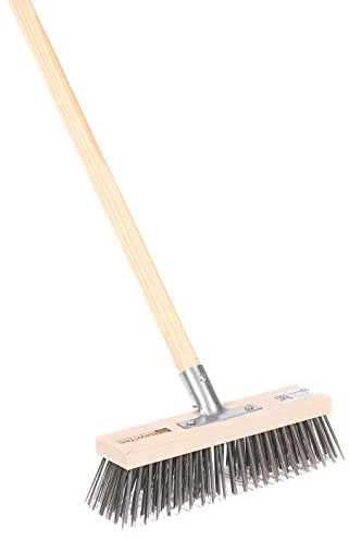 BawiTec Stahldrahtbesen, Drahtbesen 30cm Breit/Lang, mit Stiel Besenstiel 140cm Länge, Stahlbesen, Spezialbesen, Kratzbesen, Metallbesen, Stabiler Besen, Drahtborsten (mit Stiel 140cm)